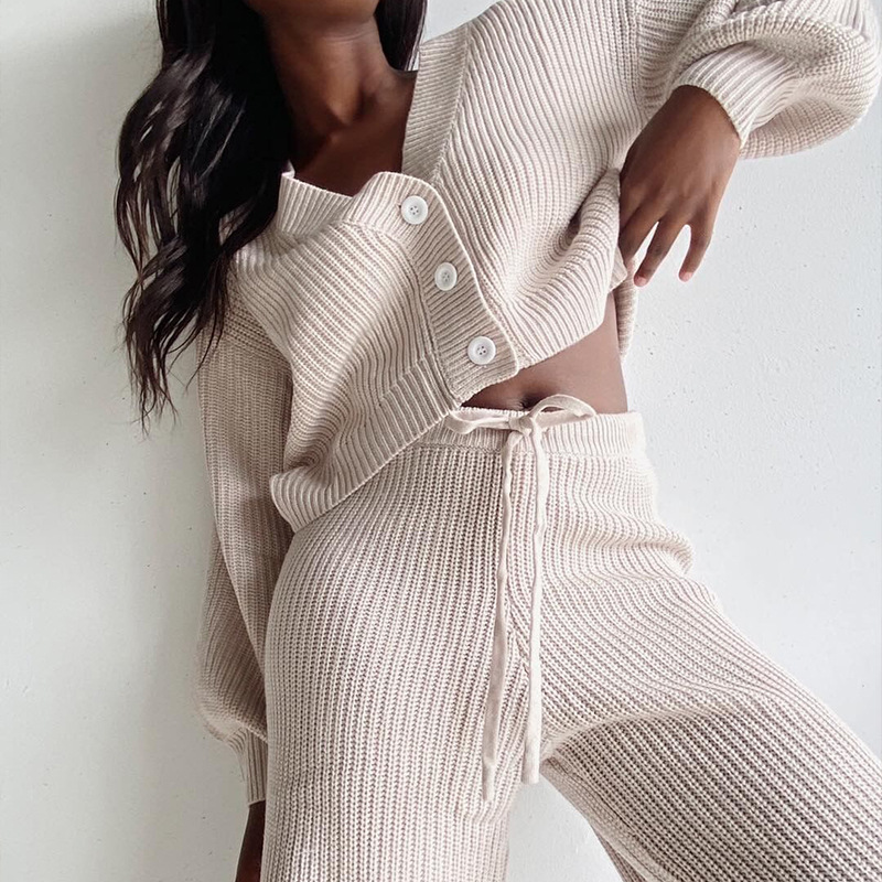 Casual Fashion Cardigan SweaterTwo-piece Long-sleeved Trousers
