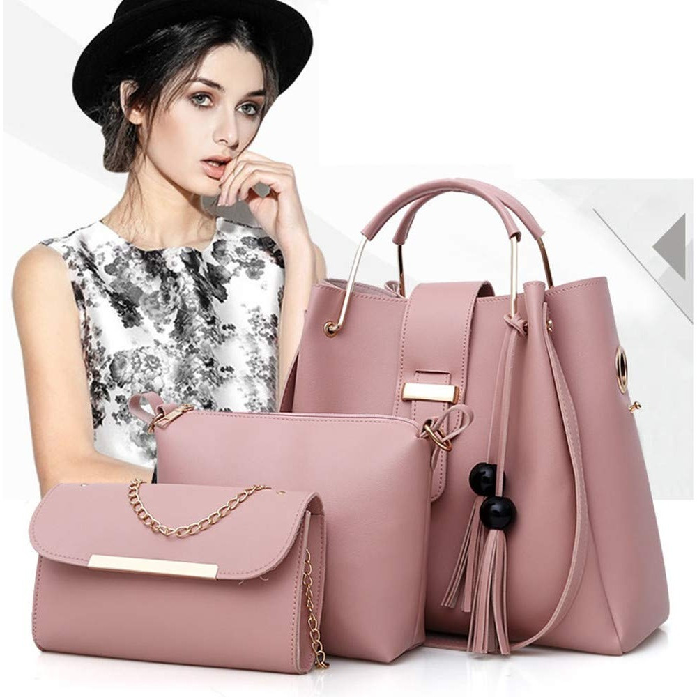 Womens purse and handbag 3pcs bag set tassel tote clutch