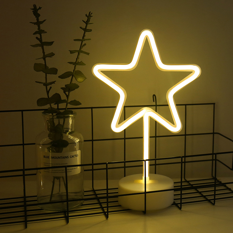 Star Neon Sign Light with Base Lamp