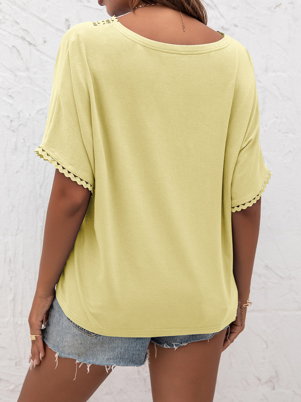 Title 18, Cutout Panel V-Neck Loose Knit Sweater Short Sl...