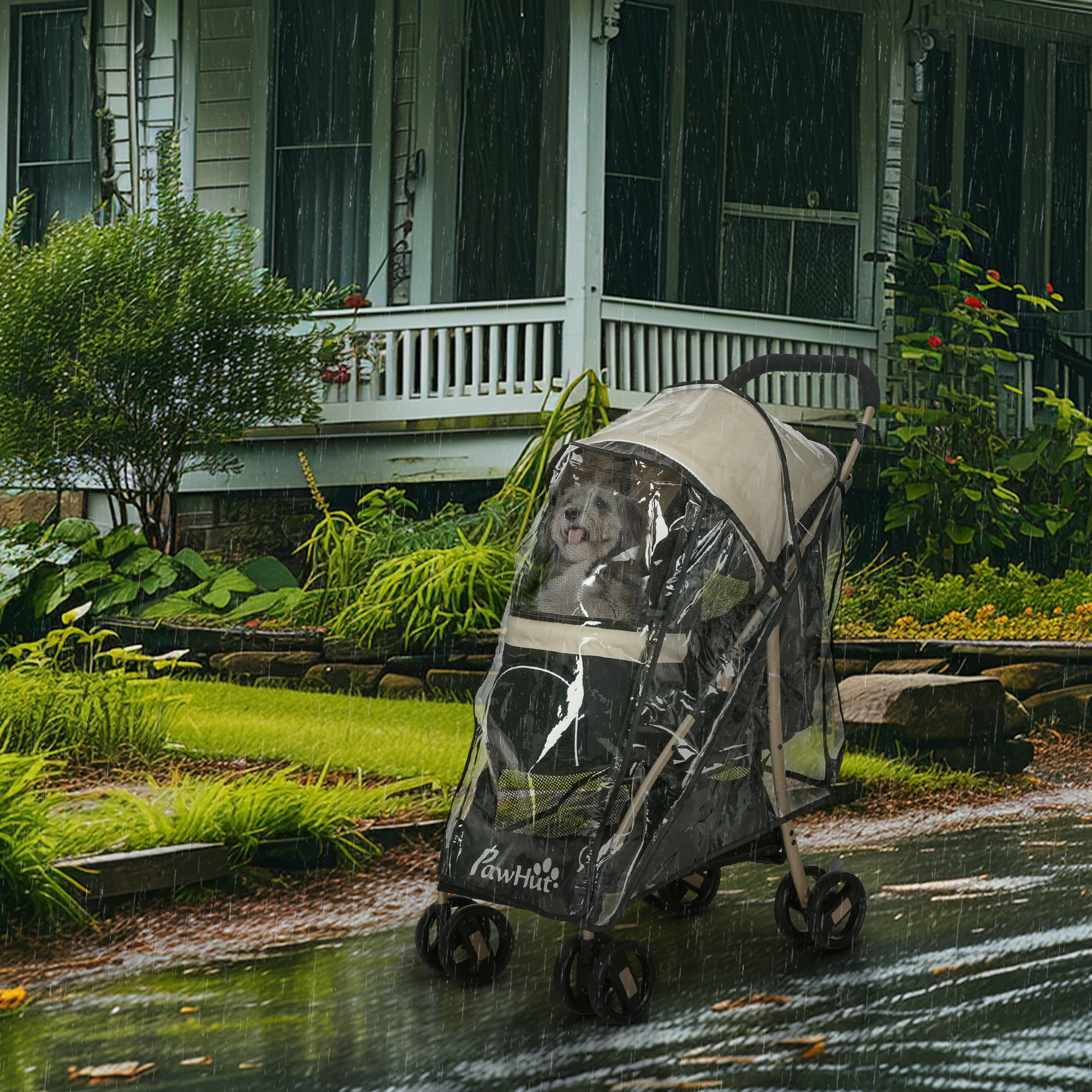 Small And Mini Dog Pet Strollers With Rain Cover - Khaki Color detail photo 6