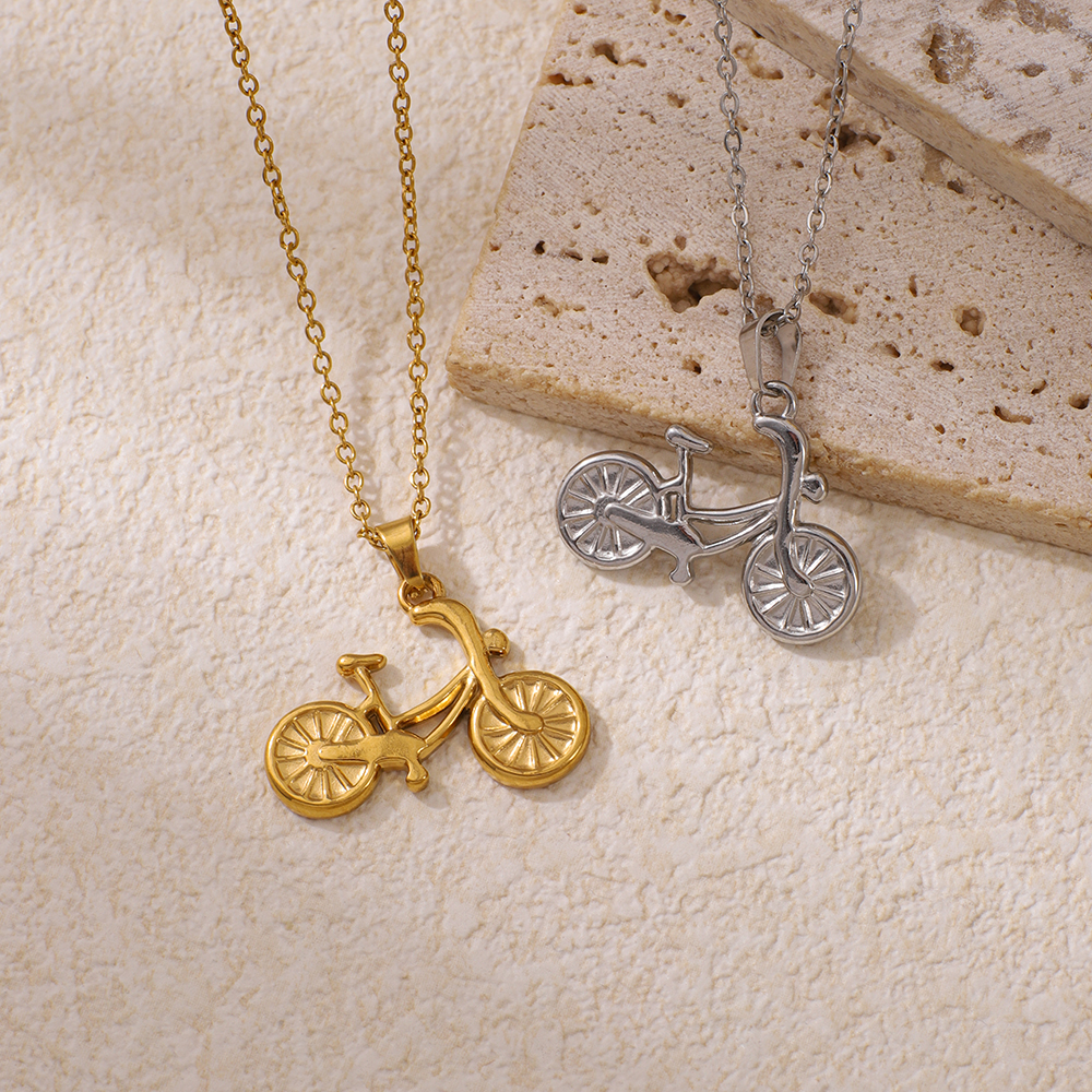Stainless Steel Bicycle-shaped Pendant Necklace