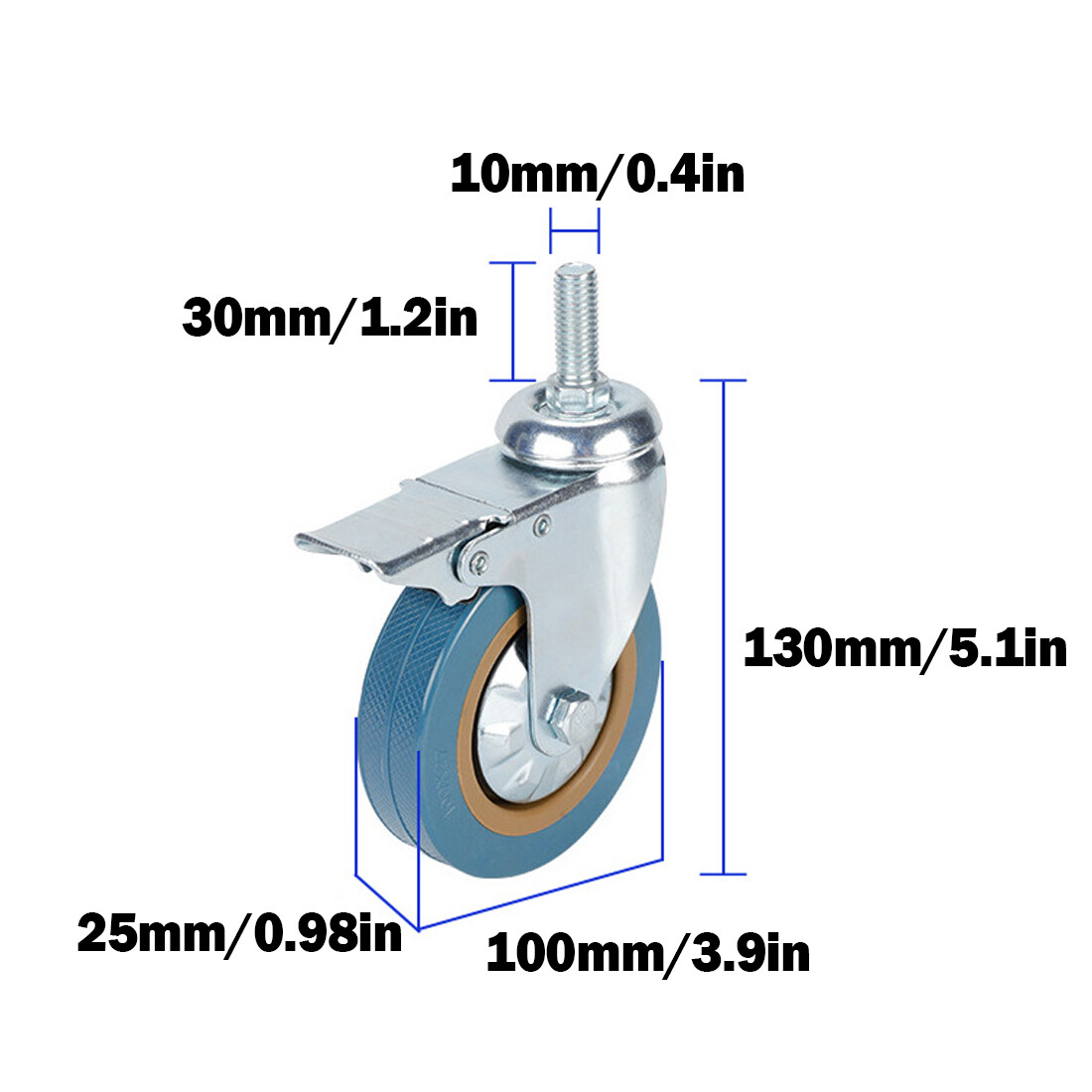 4 X Heavy Duty 1 00mm 240KG Rubber Swivel Castor Wheels Trolley Furniture Caster