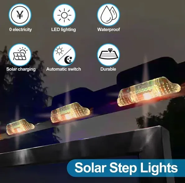 8 Pack Solar Deck Lights Outdoor Waterproof LED Steps Lamps