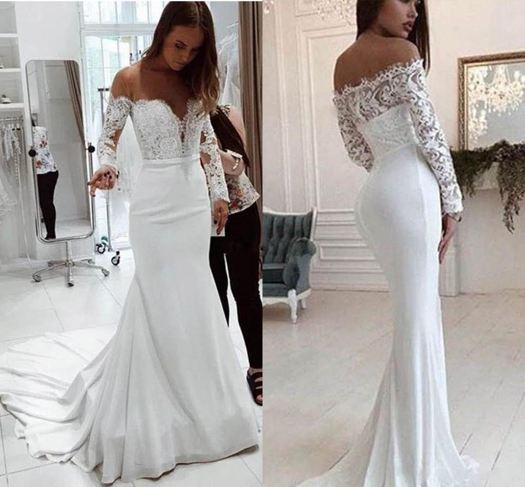 Fashion One Shoulder Lace Long Sleeve Dress Mopping Wedding Dress White - Shop at LoveMi