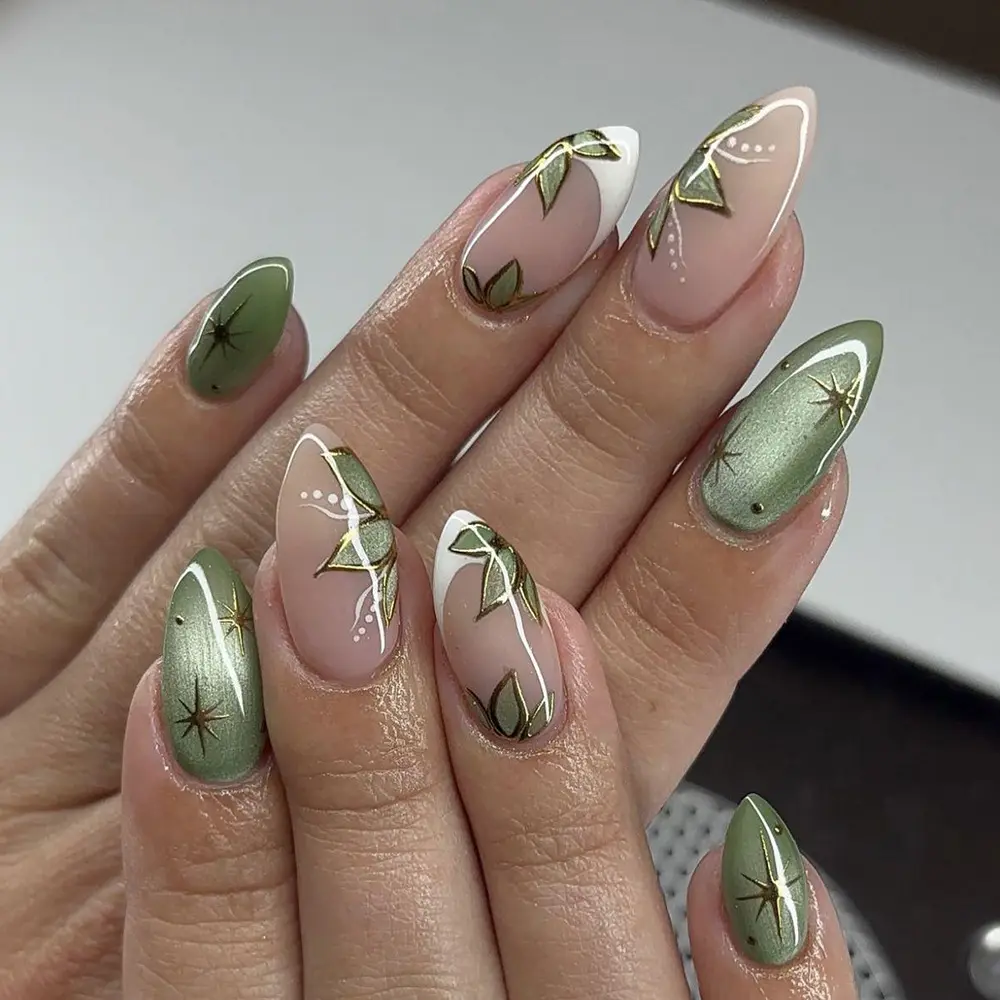 24-piece Short Almond-shaped Press-on Nail White Edge
