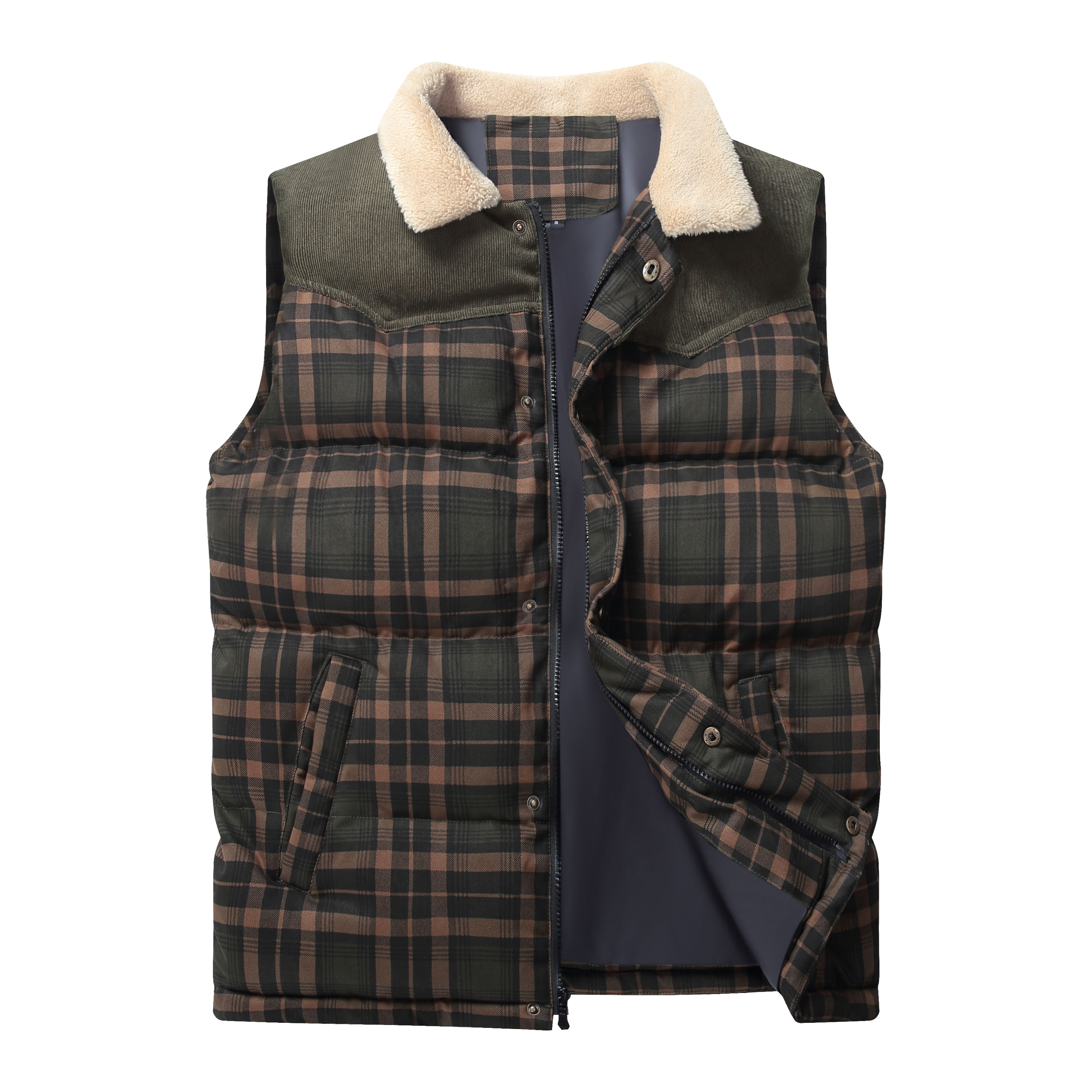 men-neck-collar-warm-plaid-vest