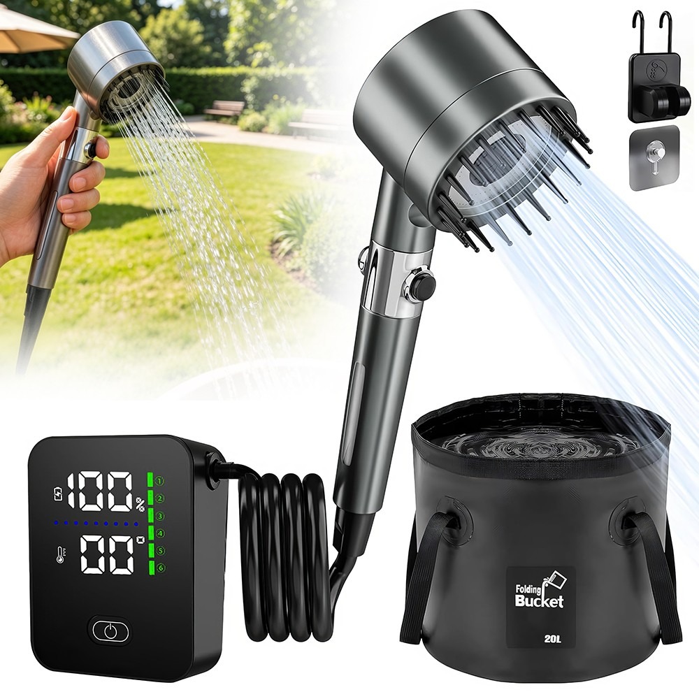 Portable Shower Pump USB Rechargeable W 20L Collapsible Bucket Camping Wash — image 10
