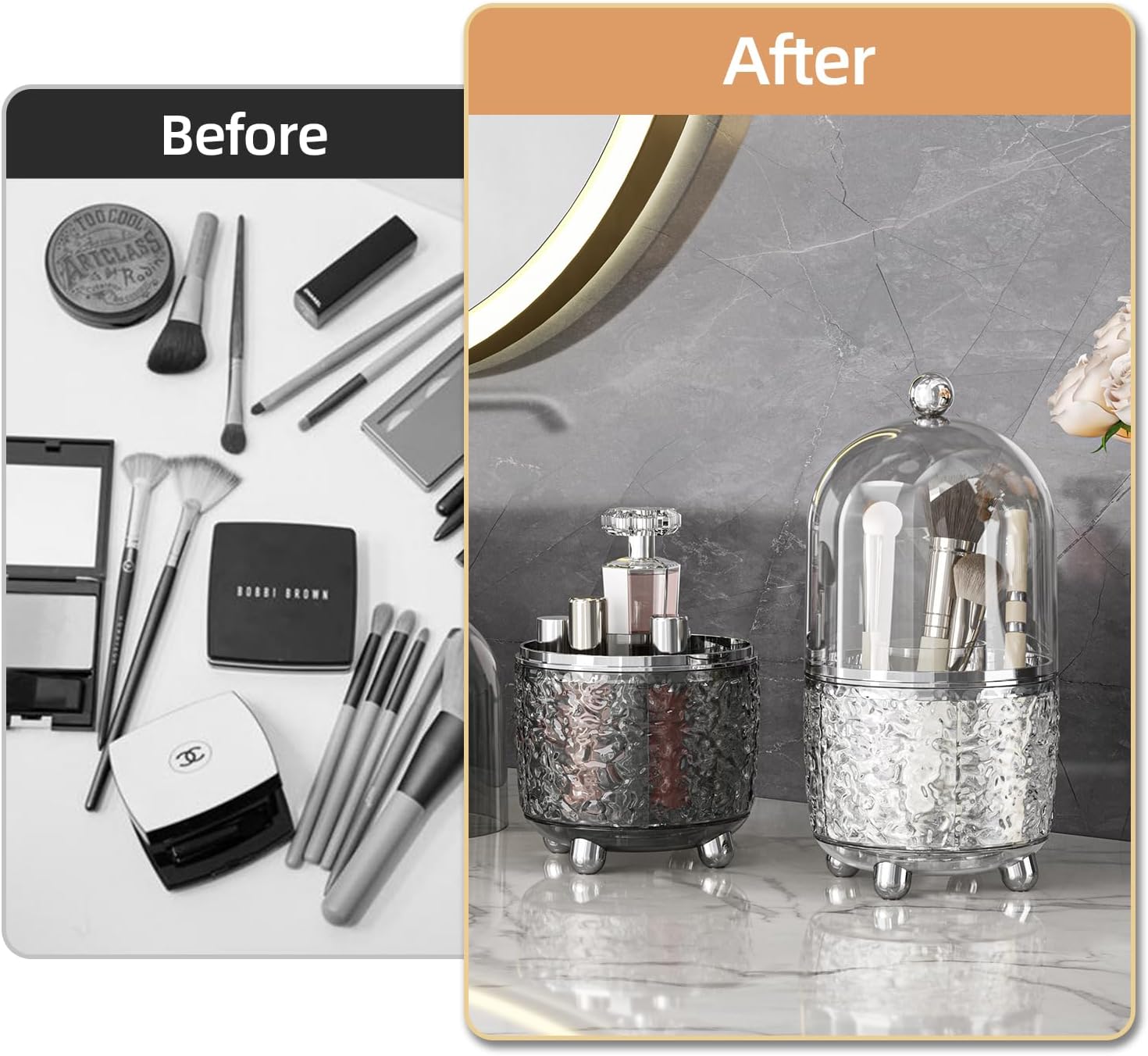 Large Capacity Bathroom Vanity Makeup Brush Storage Rack Organizer_voghion.com