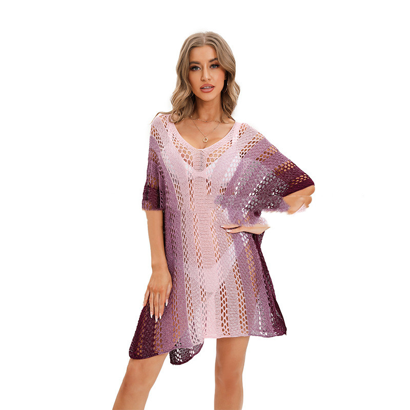 New Hollow Knitted Sweater Contrast Color Loose And Casual