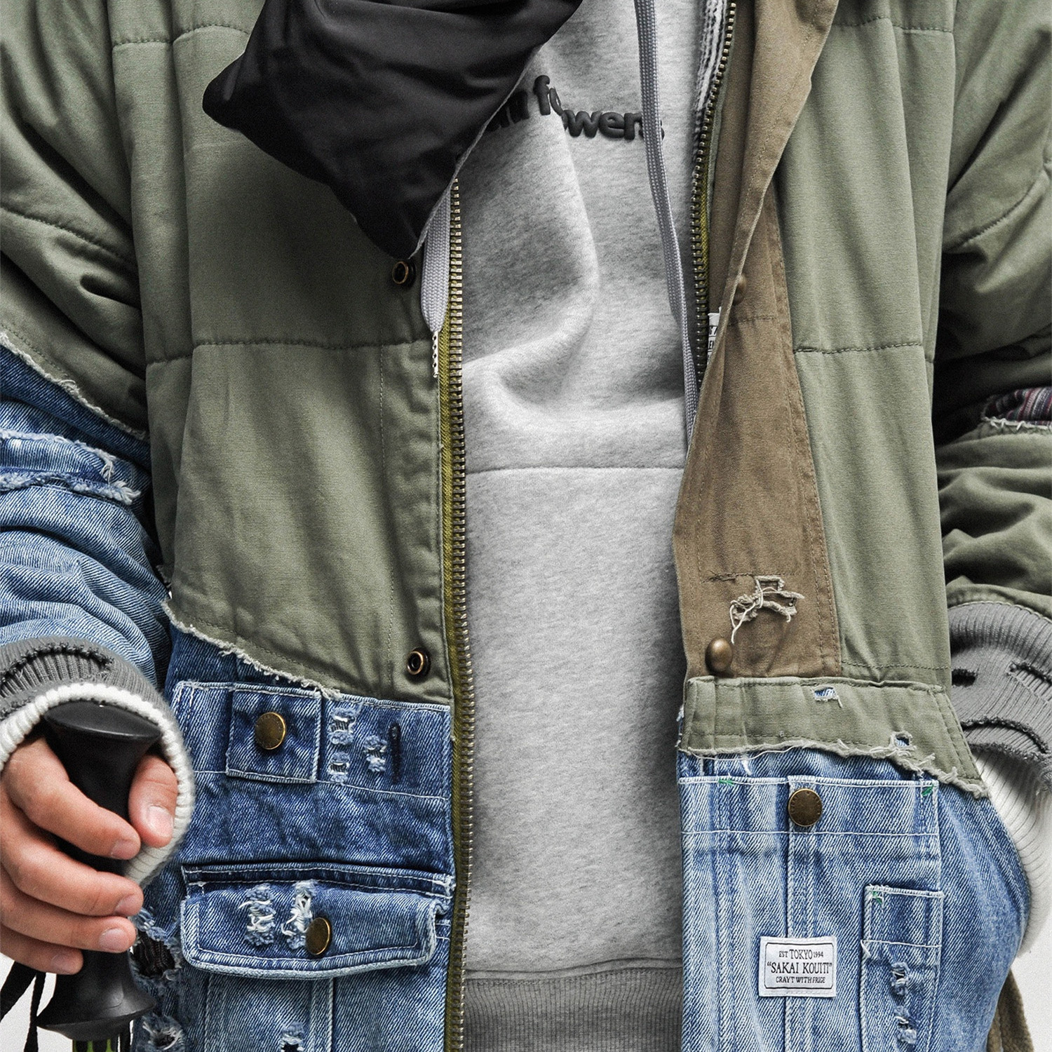 Men's Washed And Torn Denim Patchwork Cotton Jacket