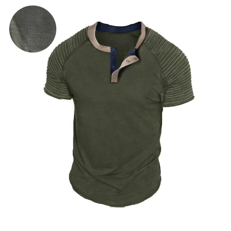 Title 6, Button-Neck Kurzarm Hemd für Herren mit Falten,...