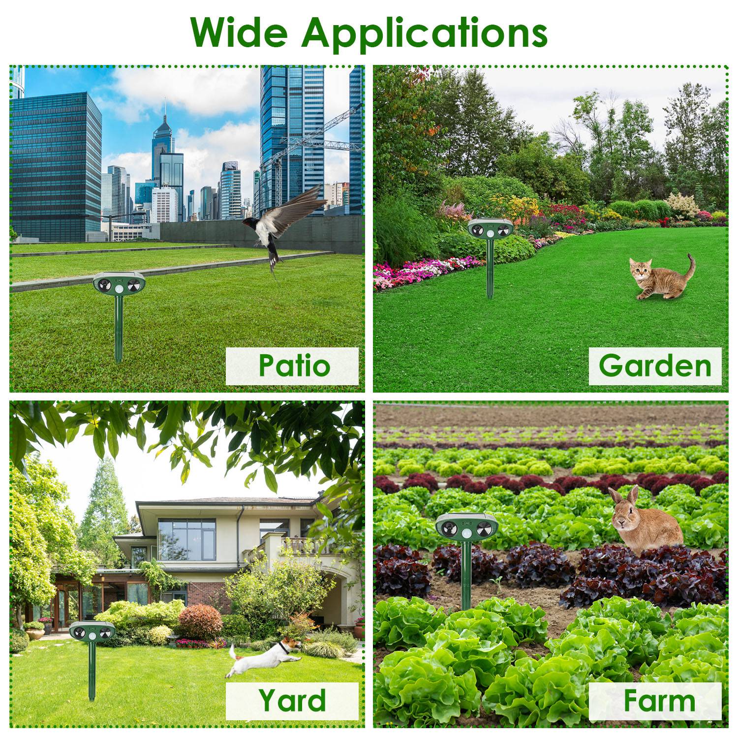 1Pc Solar Ultrasonic Animal Repeller PIR Motion Sensor Animal Repellent Chaser IPX4 Waterproof For Farm Garden Yard To Drive Raccoon Squirrel Rat Skunk Rabbit Mole Dog Cat Snake
