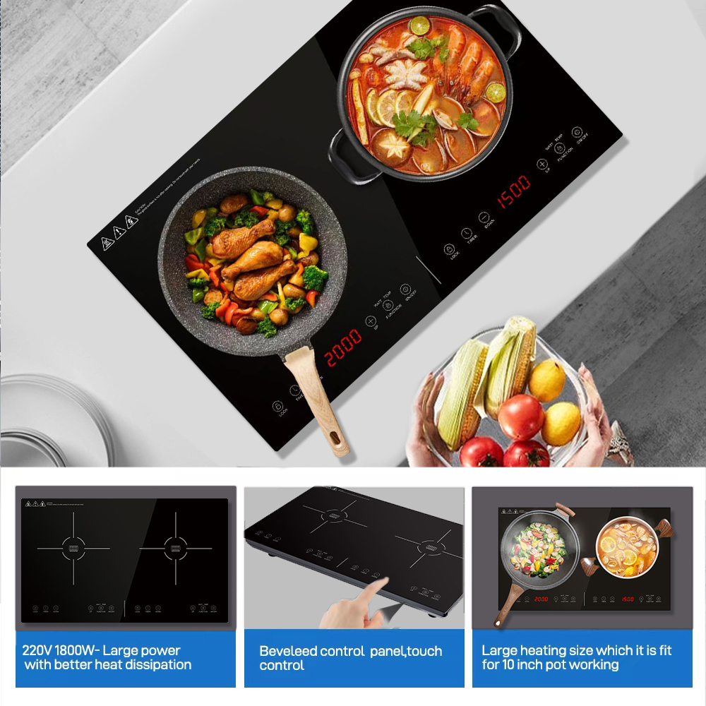 2 Zone Electric Plate Cooker 1800w-1000w Double Hob Table