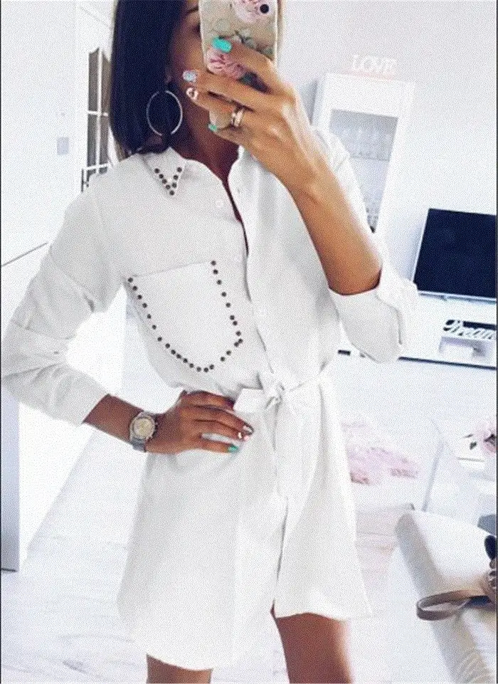 Fashion Solid Color Long Sleeve Shirt Ladies Dress