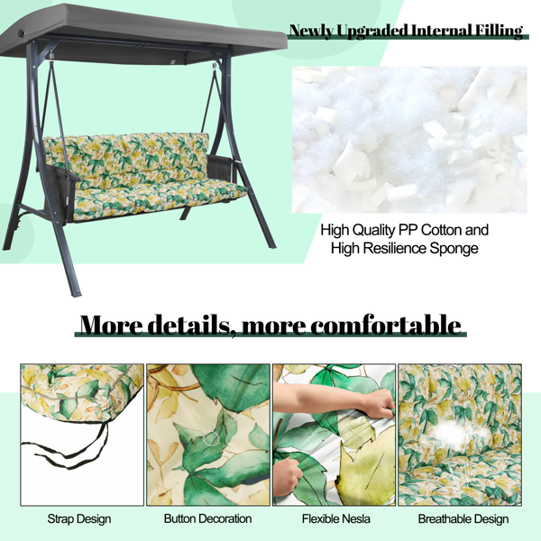 Outdoor Swing Cushions 63 Inch, Waterproof 4in Thick Porch Swing Cushion Replacement With Backrest And Ties, Comfortable 2-3 Seat Pation Swing Pad For Backyard, Garden, Lawn, Outdoor Furniture-clover — view 3