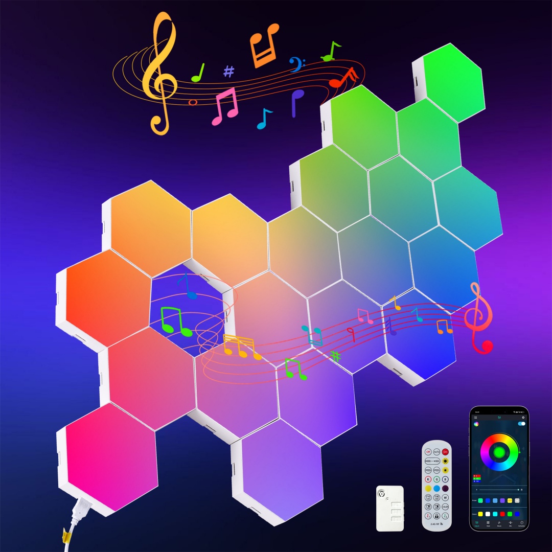 Hexagonal LED Lights-20 Sets Of Intelligent APP RGB Game Lights, With Remote... 10