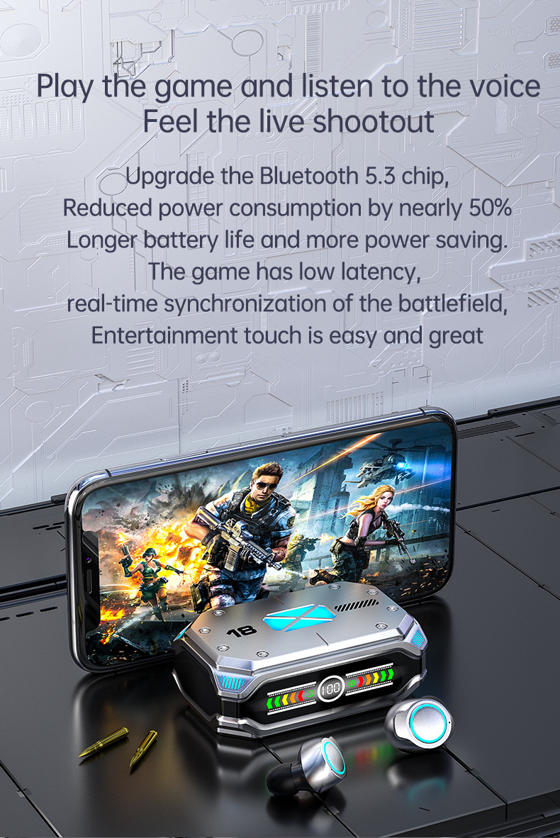 Touch Digital Display True Wireless Motion Low Delay Mechanical Bluetooth Headset - Image 2