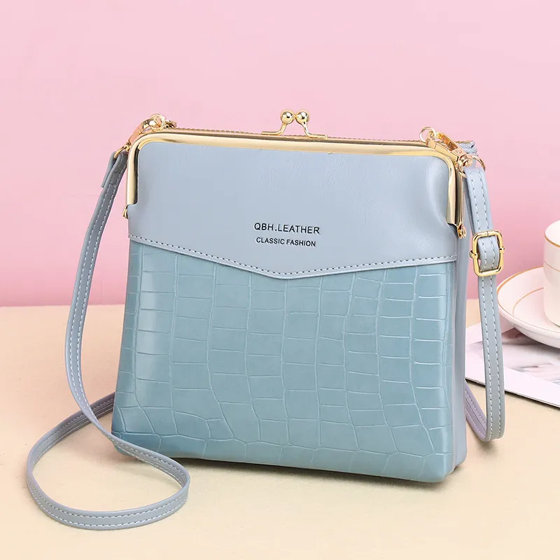 Lock Shoulder Bags Women Alligator Pattern Crossbody Phone Bag - Blue