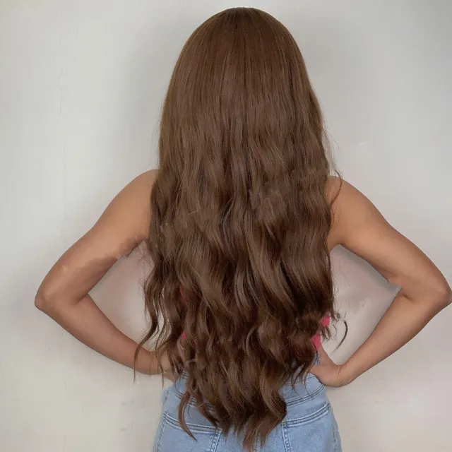Female Chestnut Blond Bangs Long Curly Air Bangs Synthetic Fiber Wig 1 Style - Shop at LoveMi