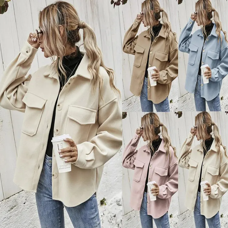 Winter Coat Women Lapel Single-breasted Thickened Solid Color Jacket