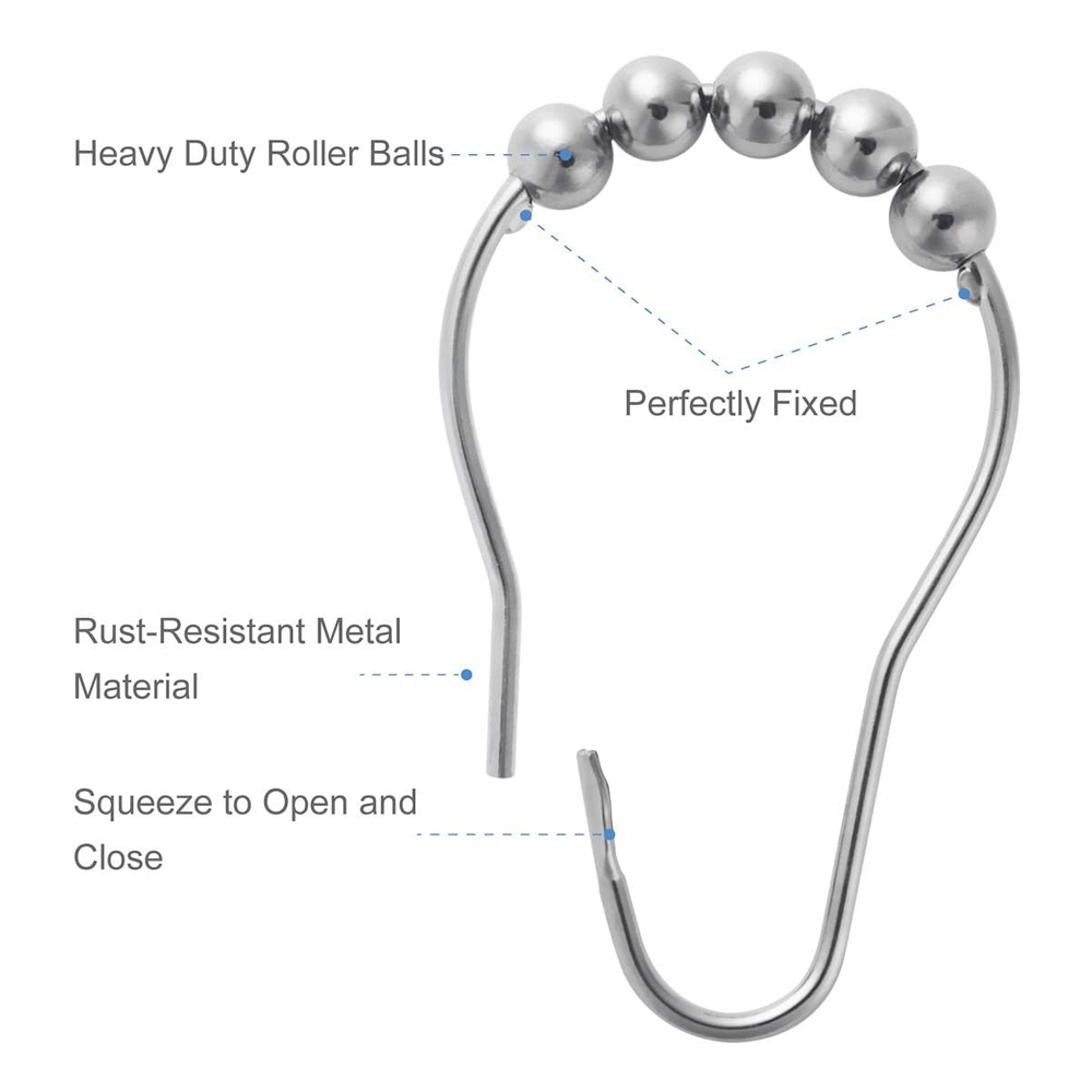 Set Of 12 Shower Curtain Hooks Rings,Decorative Rust Proof Stainless Steel Shower Curtain Hooks