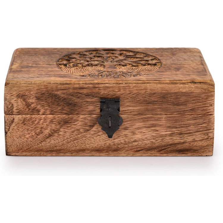 Handmade Mango Wood Keepsake Box With Tree Of Life Engraving, Jewelry Organizer, Decorative Storage Box And Gift
