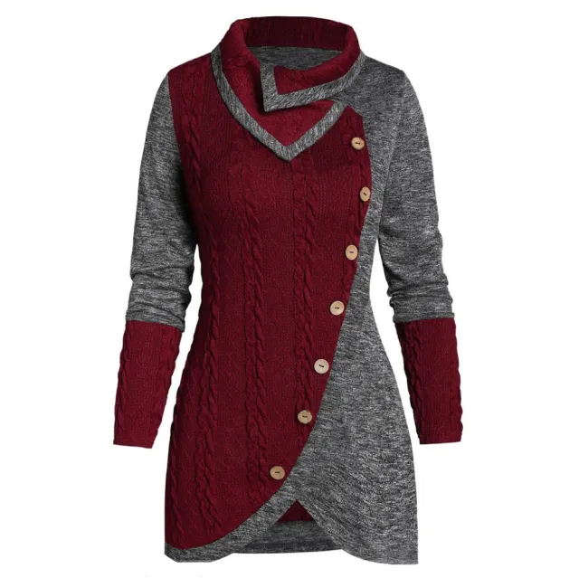 Long Sleeved Buttons Decorated With Solid Color Stitching Wine Red - Shop at LoveMi