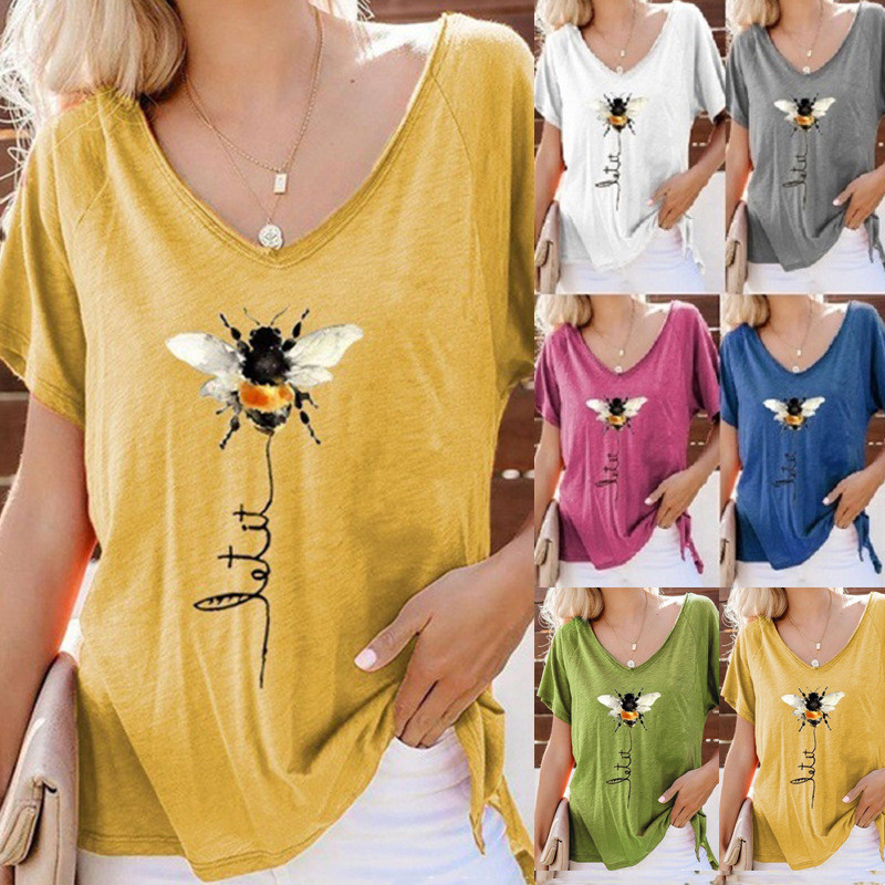 Women's Round Neck New Short-Sleeved T-Shirt Printing Top