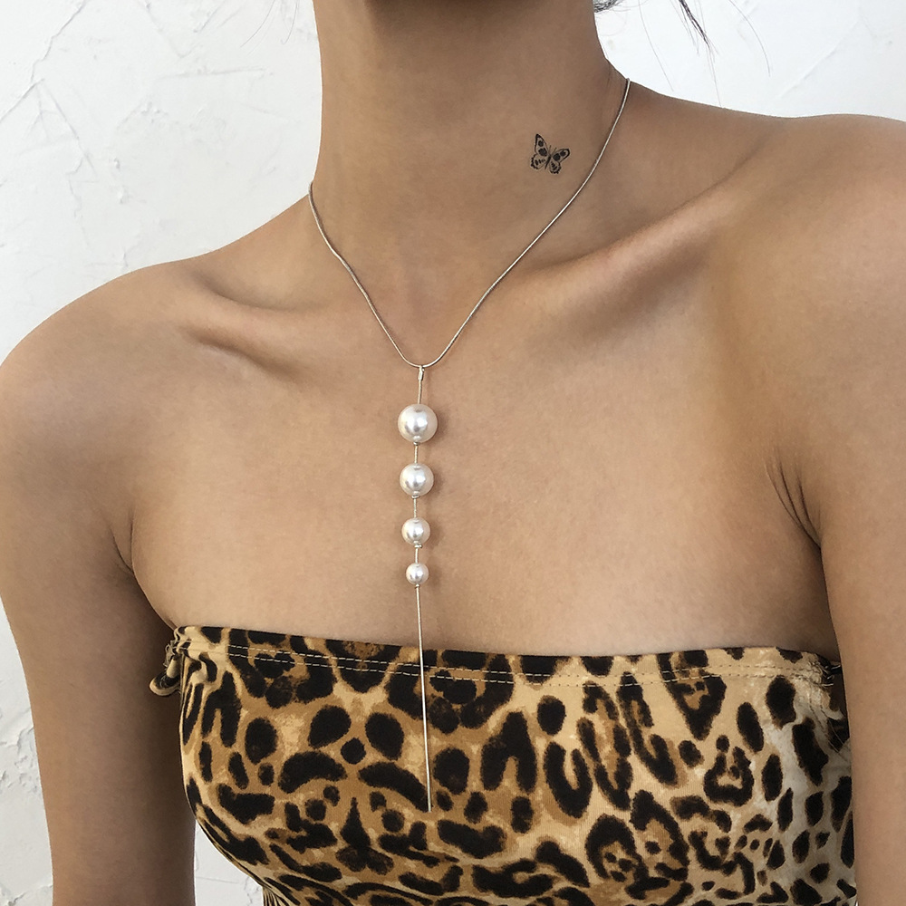 Mixed Size Pearl Long Tassel Pendant Necklace