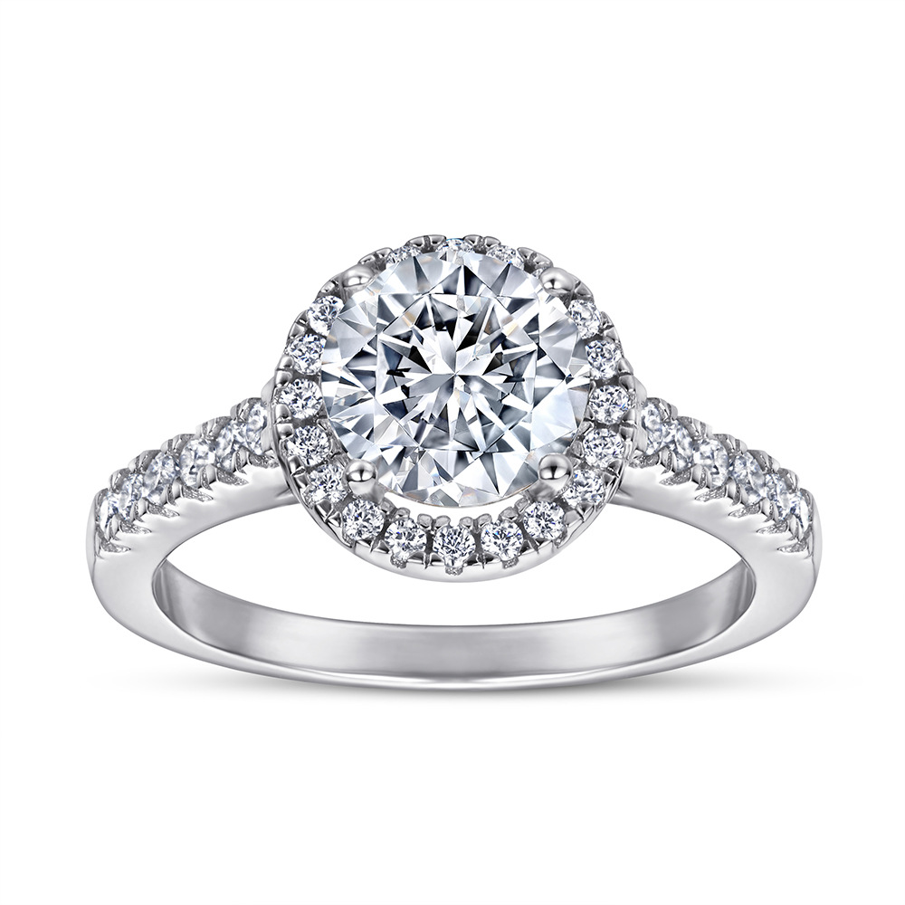 S925 Silver Ring Female Simple Atmosphere Fashion 18K White Gold Wedding Proposal Ring