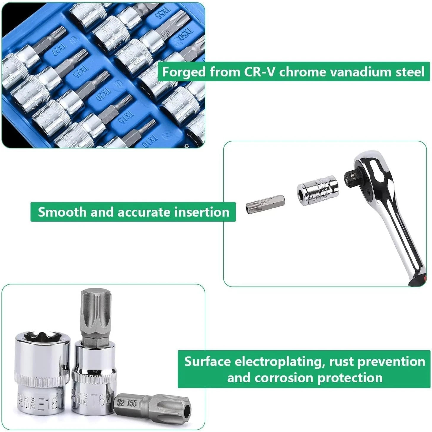 34pcs Torx Star Socket & Bit Set Male Female E & T Sockets Torx Bits With Case — foto 11