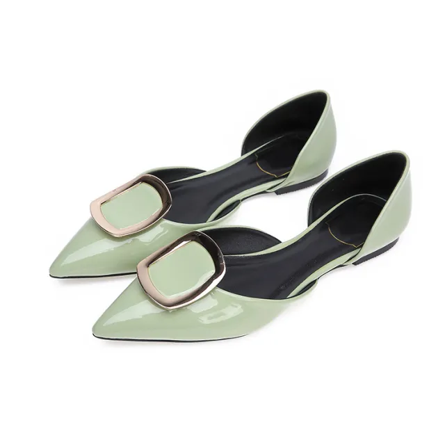 Women's Pointed Toe Square Buckle Flat Shoes Green - Shop at LoveMi