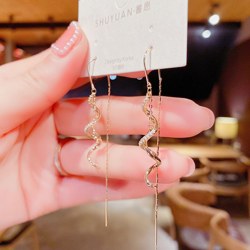 Exquisite Spiral Earrings With Diamonds All-match Fashion Tassels