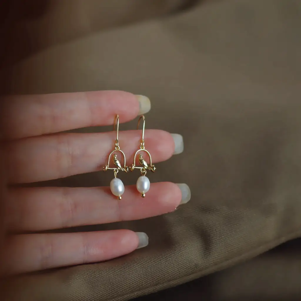 French Vintage Freshwater Pearl Bird Earrings