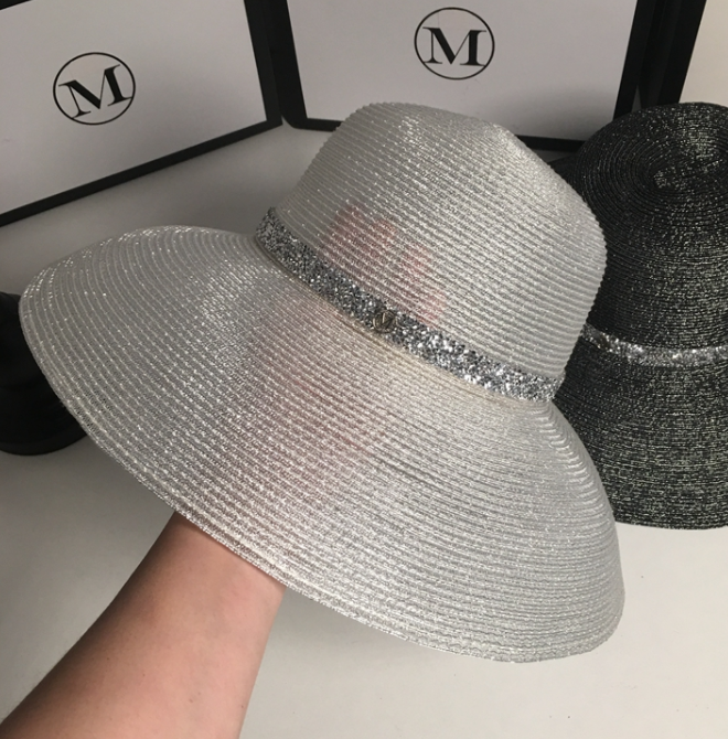 Sunscreen Silver Silk Visor Female Summer Tide Wild Foldable Straw Hat Summer Beach Holiday Dome Fashion Hat Silver - Shop at LoveMi