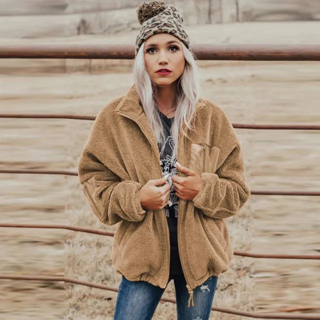 Fashion Women's Zipper Loose Thick Woolen Coat Khaki - Shop at LoveMi