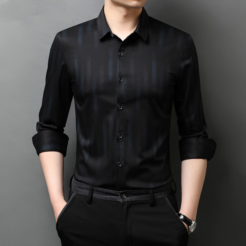 Men's Long-sleeved Shirt Thin Mercerized Cotton Non-iron Striped
