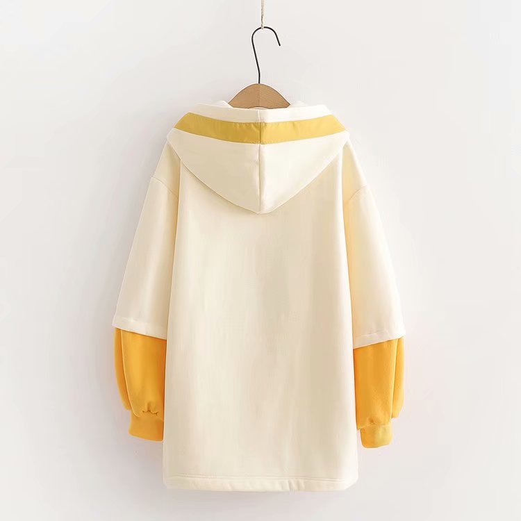 Ethnic Style Color-blocking Koi Embroidery Sweatshirt Plus Velvet Mid-length Hooded Jacket