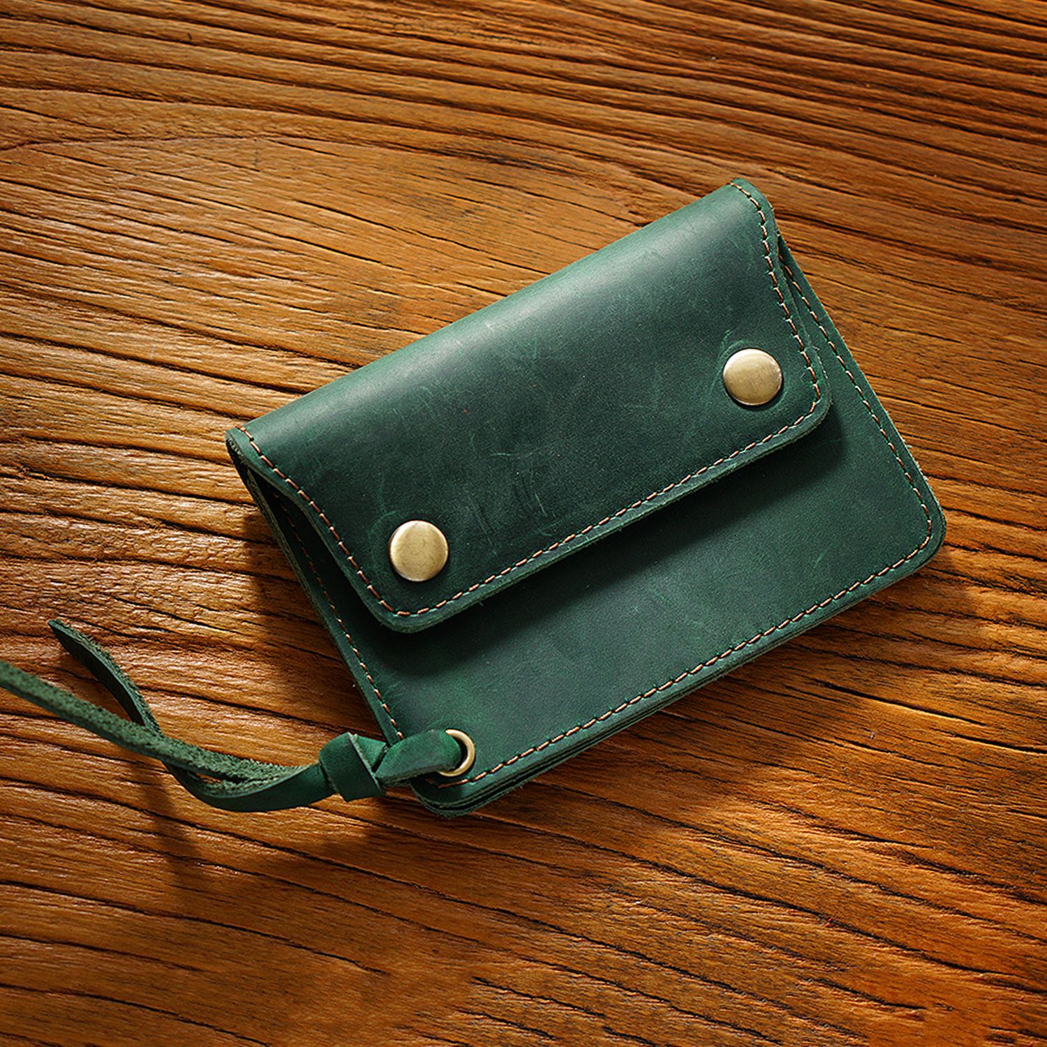 Top Layer Cowhide Simple Card Holder Handmade Green - Shop at LoveMi