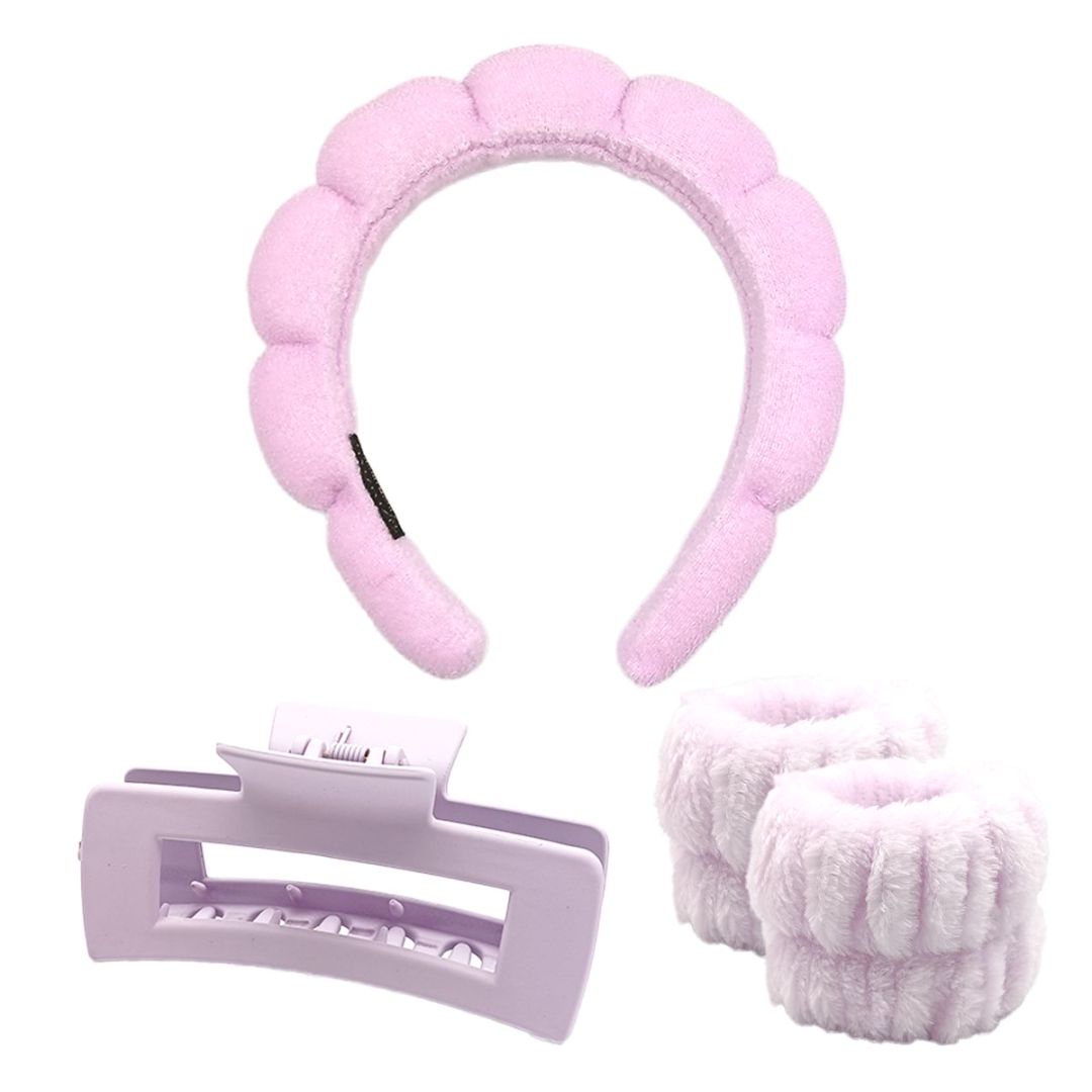 Purple 4-Piece Women's Spa Headband and Wristband Set