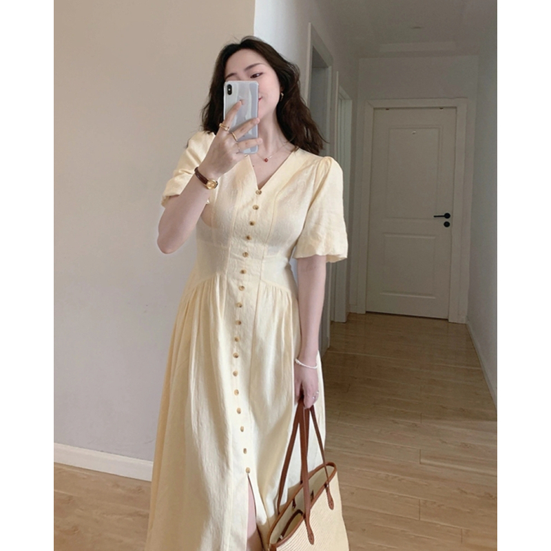 V-Neck High-Waist Maxi Dress