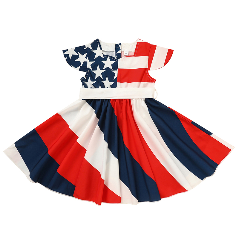 Toddler Girls' Independence Day Dress Red White & Blue Stripes And Stars Short S - Picture 11 of 15