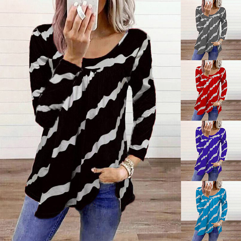 Title 4, Women Top Stripe Print Loose Long Sleeves