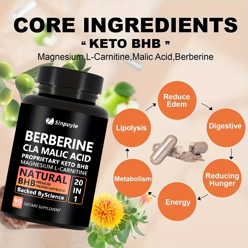 Berberine 20 In 1 Keto BHB Supplement - CLA, Malic Acid & L-Carnitine For Metabolism & Energy Support, 90 Capsules — view 2