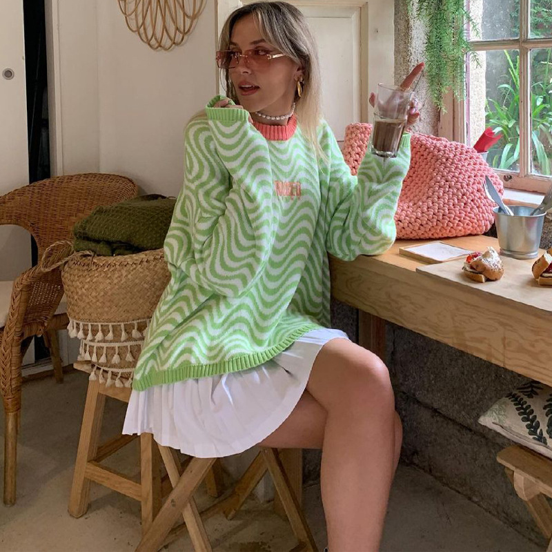 New Letter Embroidery Round Neck Pullover Sweater Knitwear One Drop Delivery