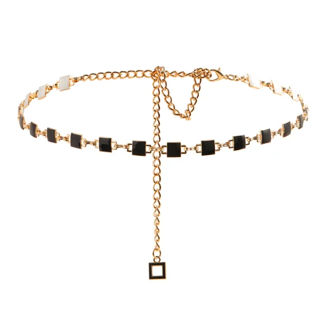Women's Waist Chain With Dress Waist Waist Decoration Thin Waist Chain Two color Black And White Checkerboard Elegant Metal Accessories Biack And... Biack And White - Shop at LoveMi