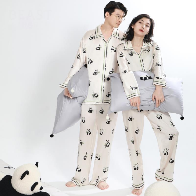 Title 3, Ice Silk Panda Print Upper And Lower Pajamas