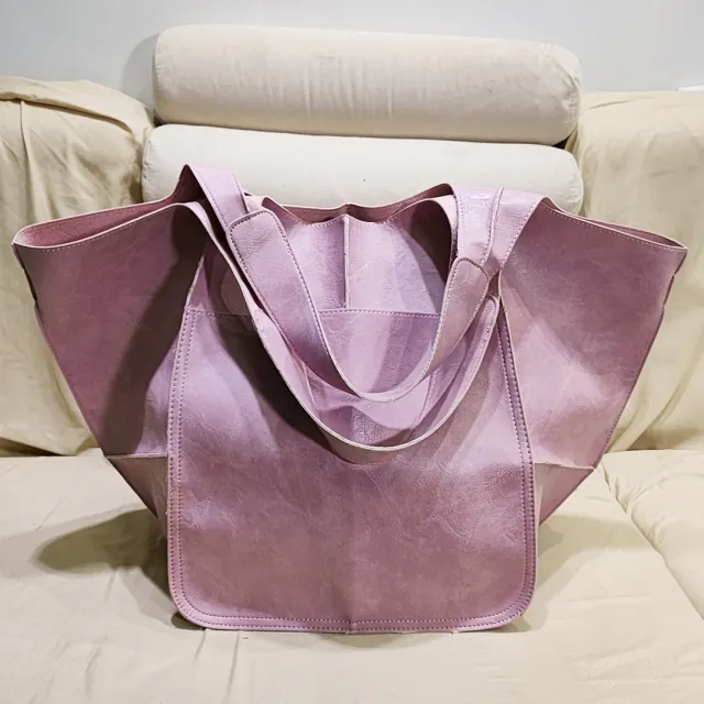 Vintage Large Capacity Handbags PU Soft Leather Big Bag Designer Luxury Women Shoulder Bag Beach On Vacation Woman Tote Bag Pink - Shop at LoveMi