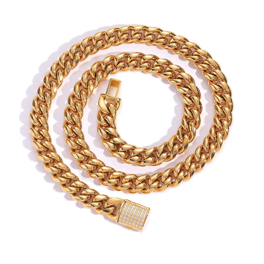 Hip Hop Stainless Steel Necklace Zircon Flap Buckle Round Mill Bracelet